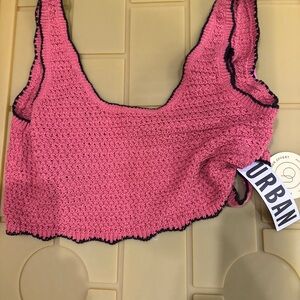 Urban Outfitters Pink and Black Crochet Bandeau
